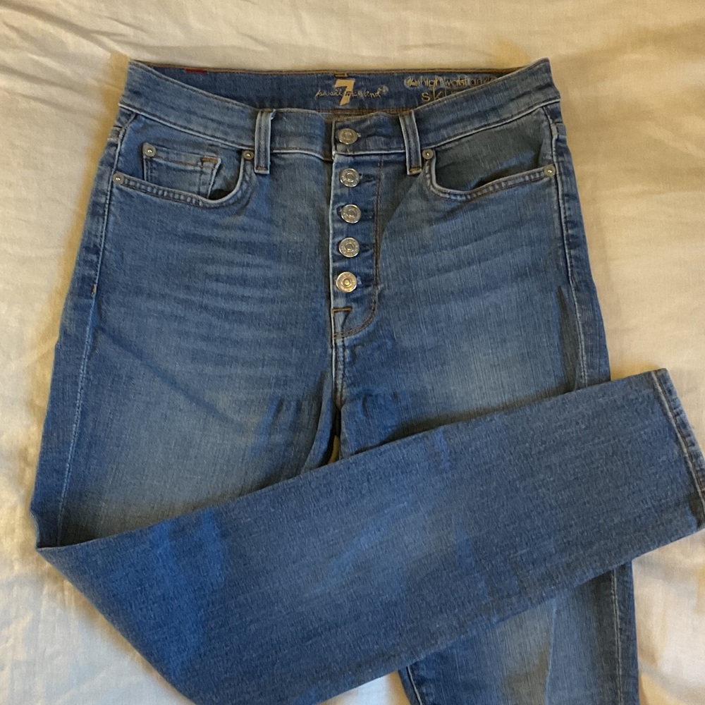 7 For All Mankind High-Rise Button-Fly Jeans - Medium Blue Wash